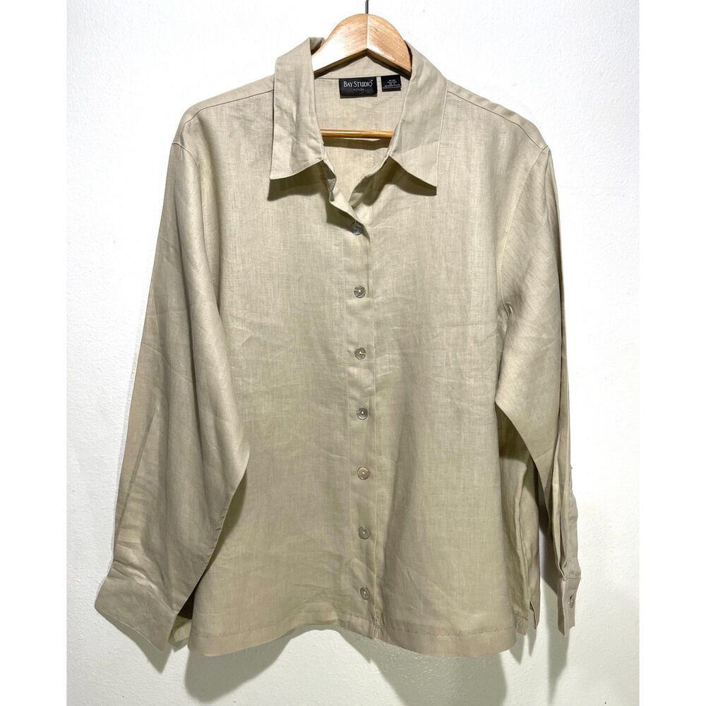 Bay Studio Light Beige Button-Down Linen Shirt